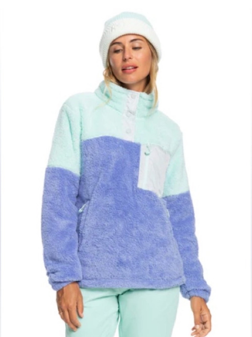 Roxy Mint and Lavender Colorblock Alabama Sherpa Fleece Pullover - Size XS